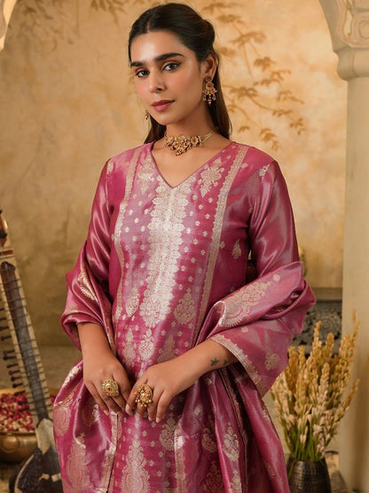 Women Ethnic Motifs Woven Design Kurta with Trousers & Dupatta