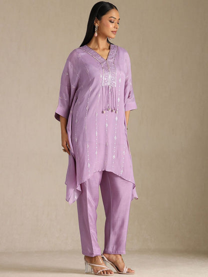 Dhiyona SO Women's Women Floral Embroidered Sequinned A-Line Kurta with Trousers