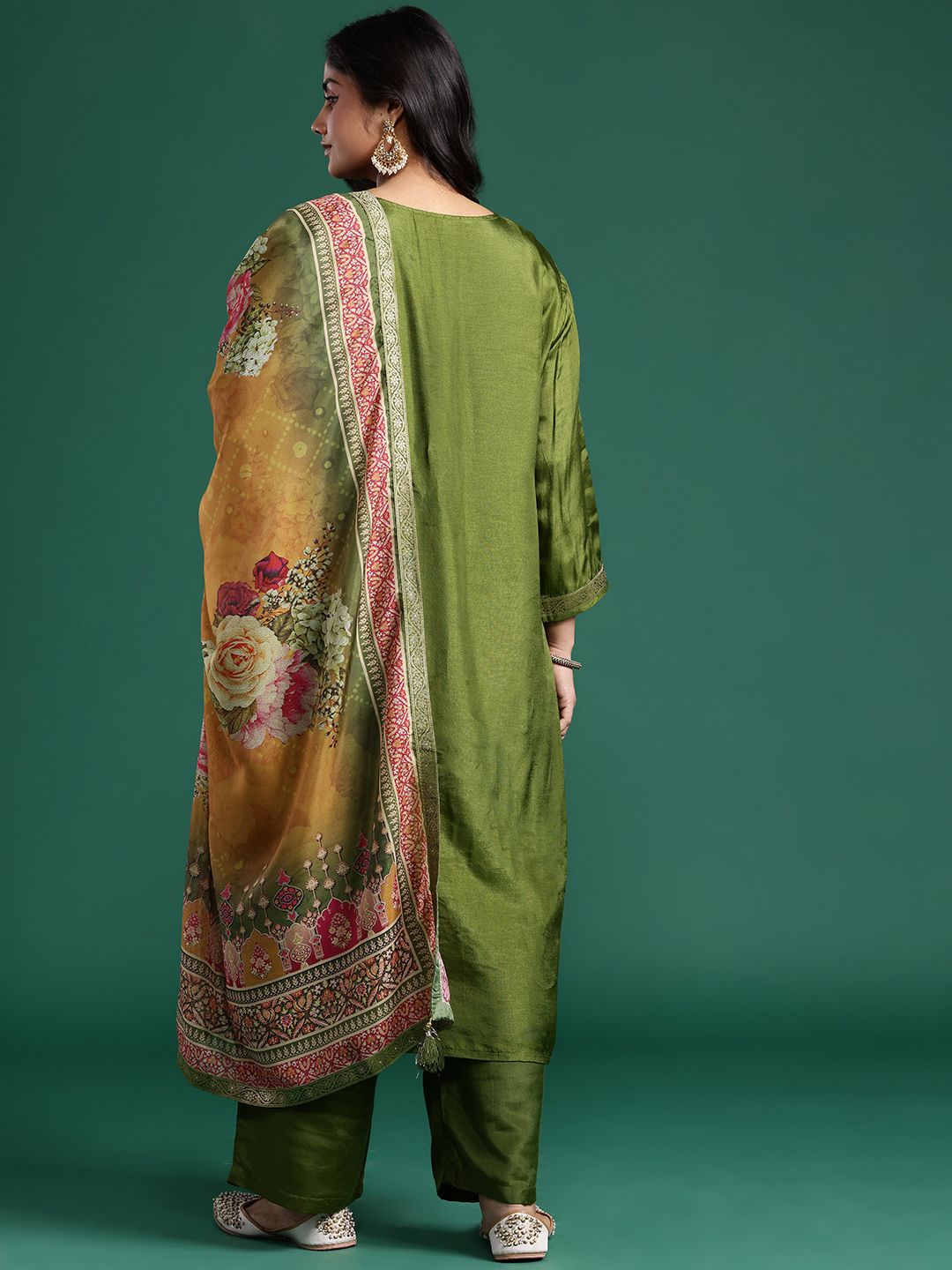 Ethnic Motifs Woven Design Kurta with Trousers & Dupatta