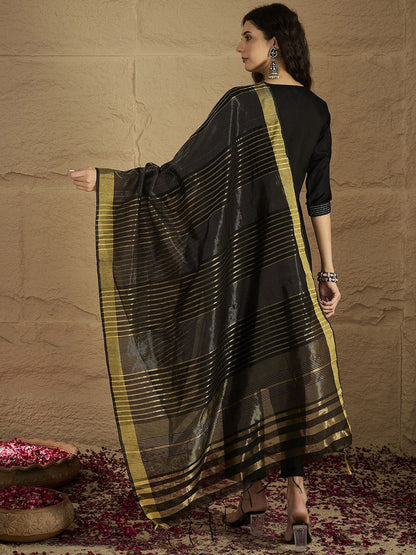 Dhiyona VA Women's Striped Self Design Kurta with Trouser & Dupatta