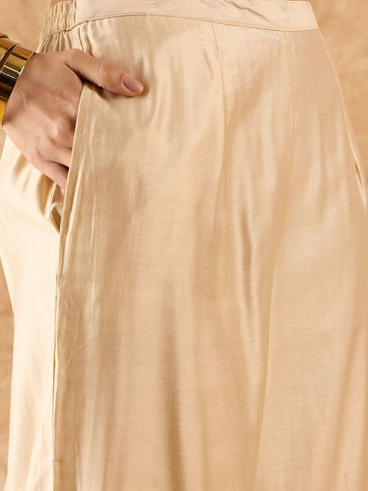 Yoke Design Straight Thread Work Liva Kurta with Palazzos & Dupatta