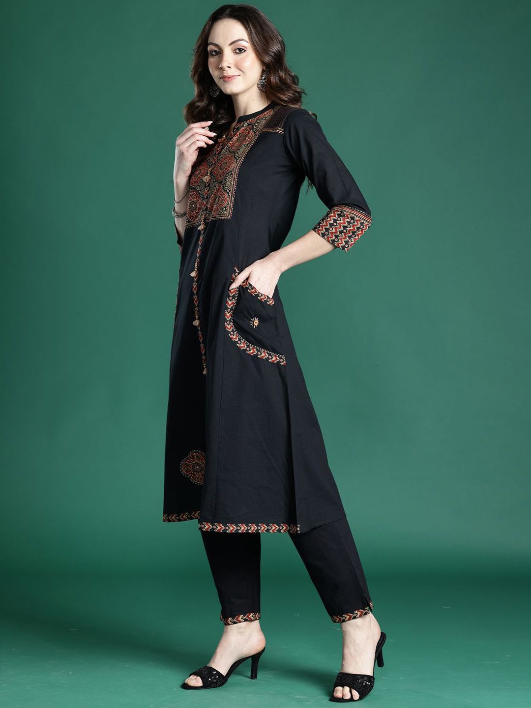 Dhiyona IE Printed Pure Cotton A-Line Tunic & Trousers Co-Ord Set