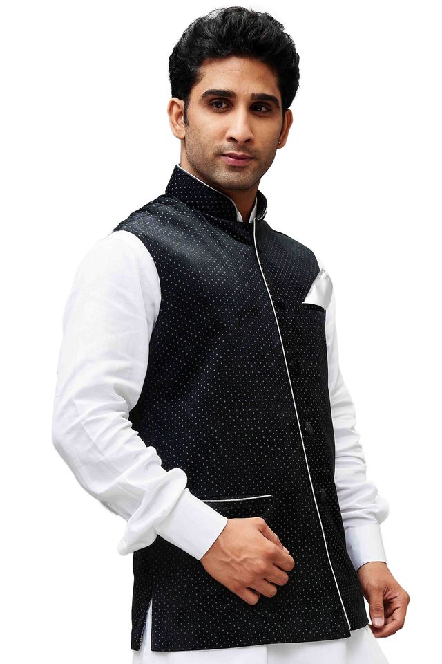 Men's Black Velvet Straight Nehru Jacket