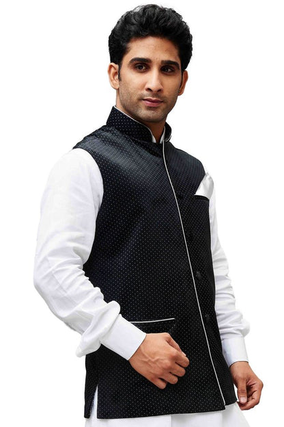 Men's Black Velvet Straight Nehru Jacket
