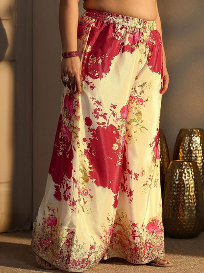 Dhiyona Women's Plus Size Floral Embroidered Kurta with Palazzos & With Dupatta