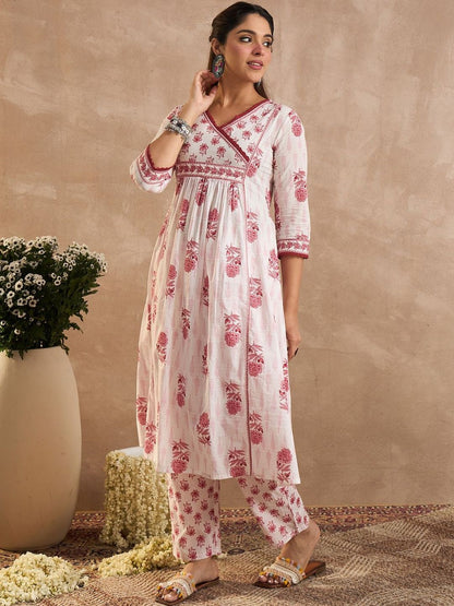 Women Floral Printed Regular Pure Cotton Kurta with Trousers