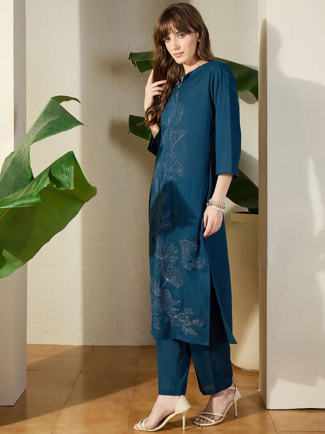 Dhiyona IE Embroidered Pure Cotton Top With Trousers