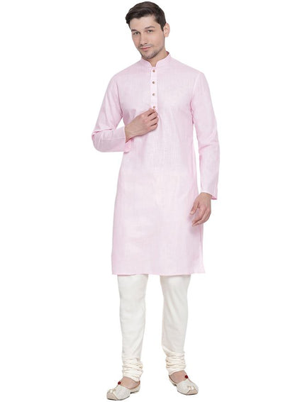 Men's Purple Cotton Linen Straight Kurta Pyjama Set
