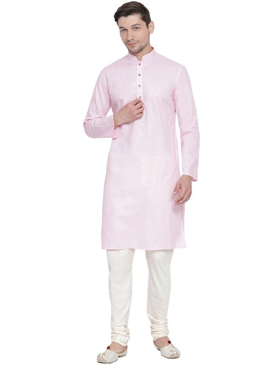 Men's Purple Cotton Linen Straight Kurta Pyjama Set