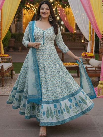 Dhiyona KL Women Ethnic Motifs Printed Panelled Kurta with Trousers & With Dupatta