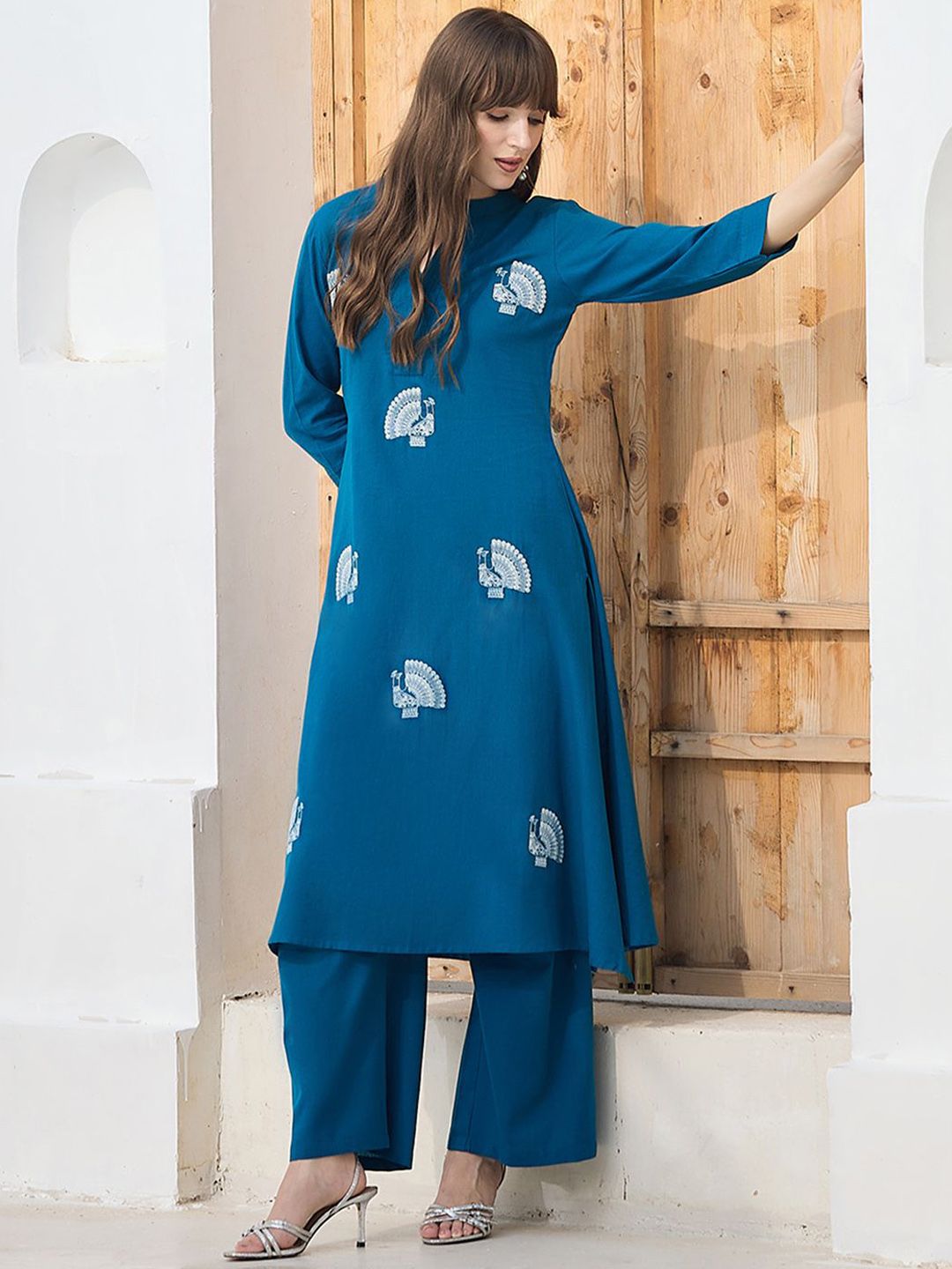 Women Ethnic Motifs Embroidered Regular Pure Cotton Kurta With Palazzos