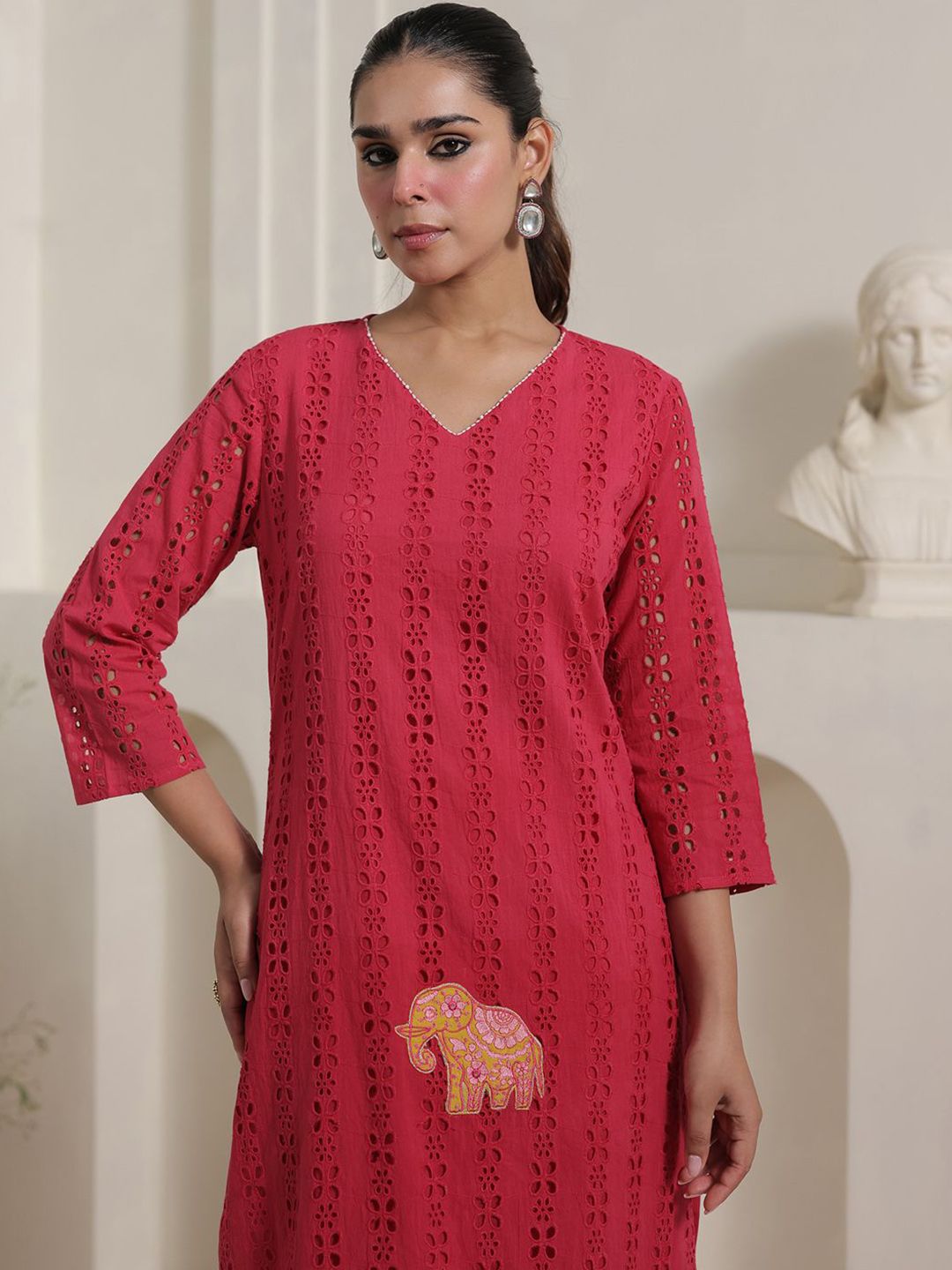 Women Self Design Regular Pure Cotton Kurta with Trousers