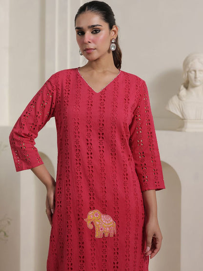 Women Self Design Regular Pure Cotton Kurta with Trousers