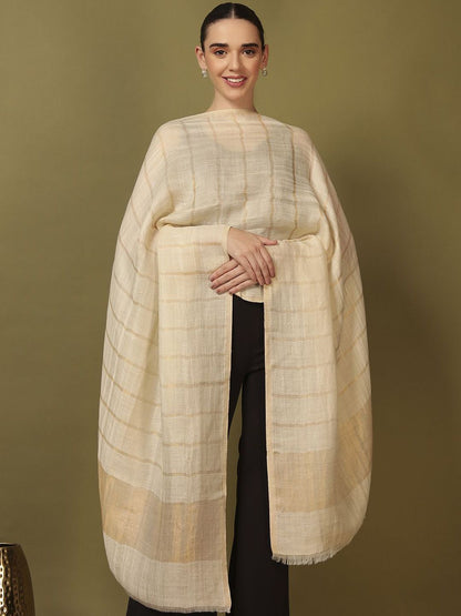 Dhiyona PA Checked Woven Design Reversible Gulzarim Pashmina Fine Wool Shawl