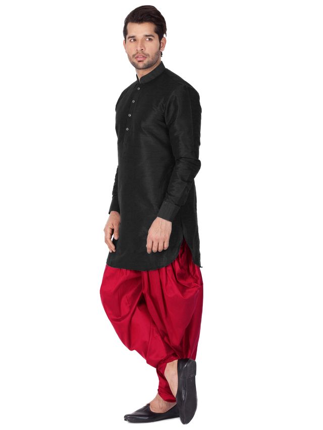 Men's Black Silk Blend Pathani Kurta and Dhoti Set