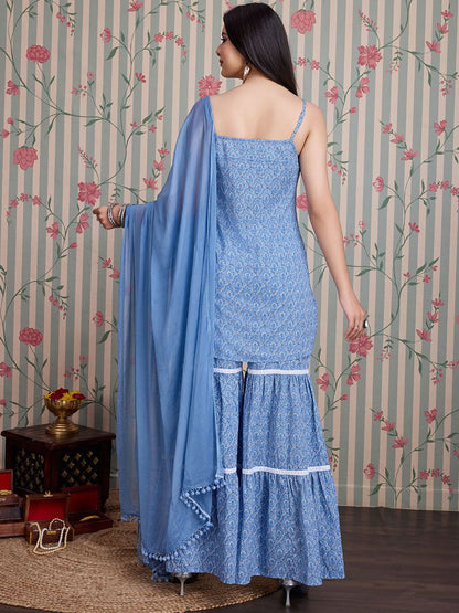 Dhiyona OD  Floral Printed Pure Cotton Straight Kurti with Sharara & With