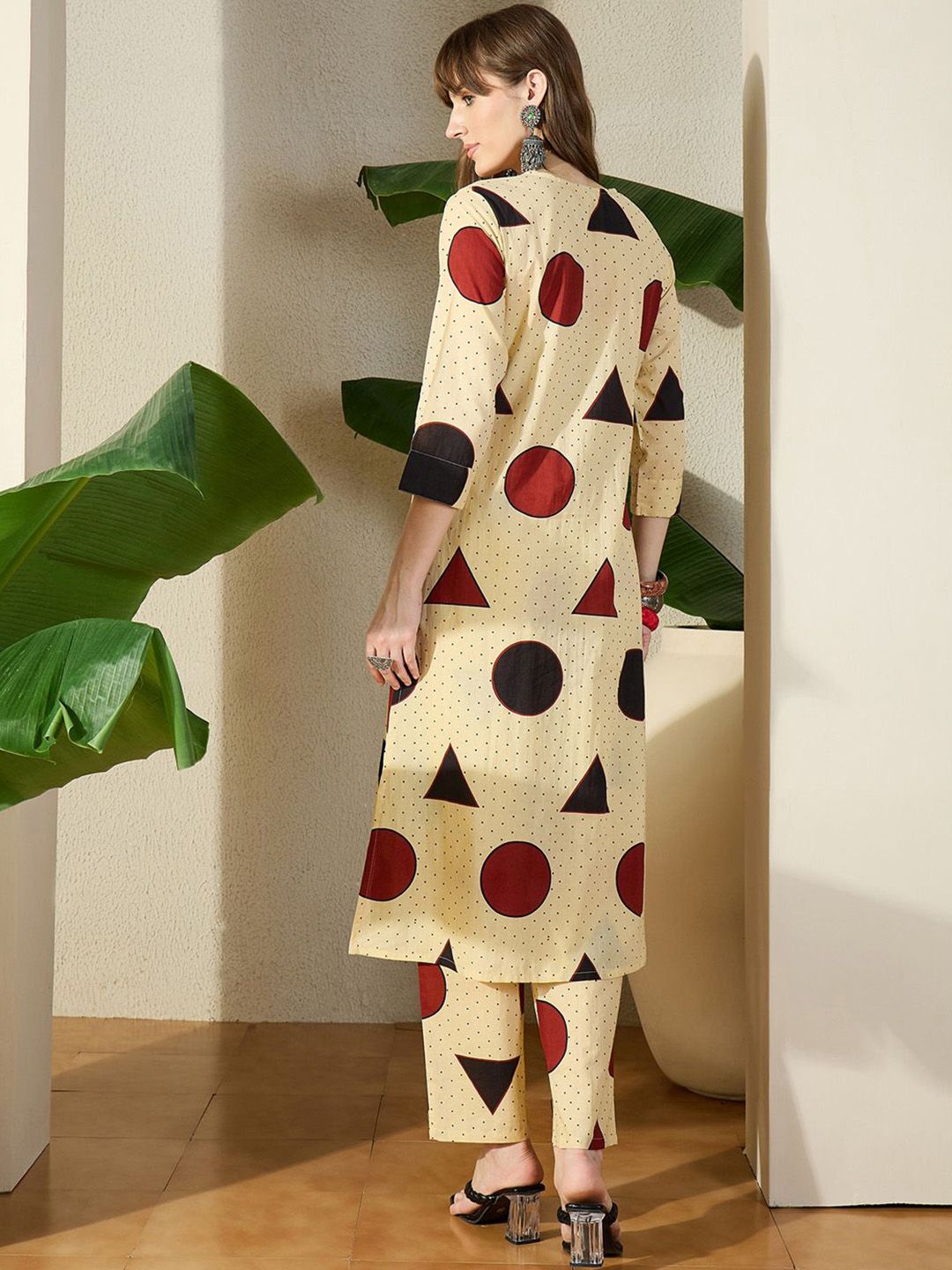 Dhiyona IE Printed Pure Cotton V-Neck Top With Trousers