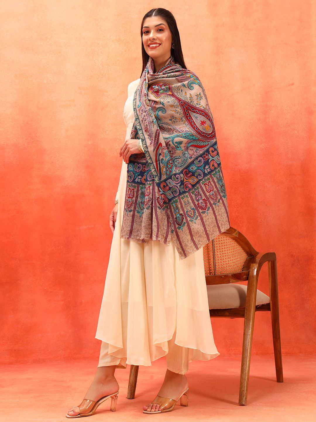 Dhiyona PA Ethnic Motifs Embroidered Shawl