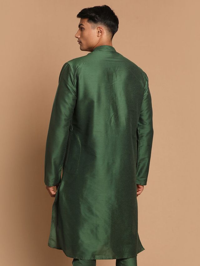 Men's Green Cotton Blend Straight Kurta
