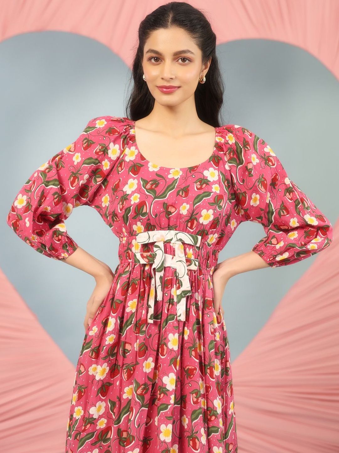 Dhiyona AY Women's Printed Cotton Fit & Flared Ethnic Dresses