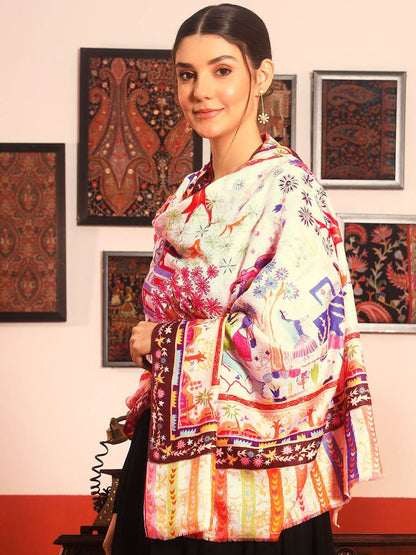 Dhiyona PA Floral Kalamkari Printed Woollen & Silk Shawl