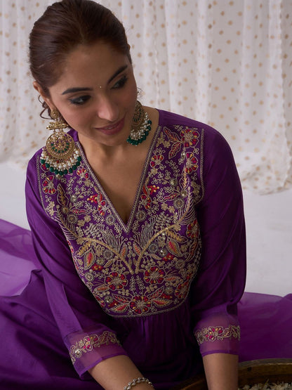 Women Ethnic Motifs Embroidered Anarkali Kurta with Trousers & Dupatta