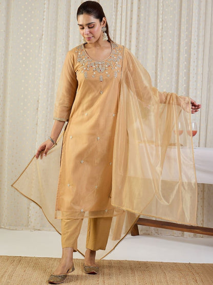 Ethnic Motifs Embroidered Regular Thread Work Kurta With Trousers & Dupatta
