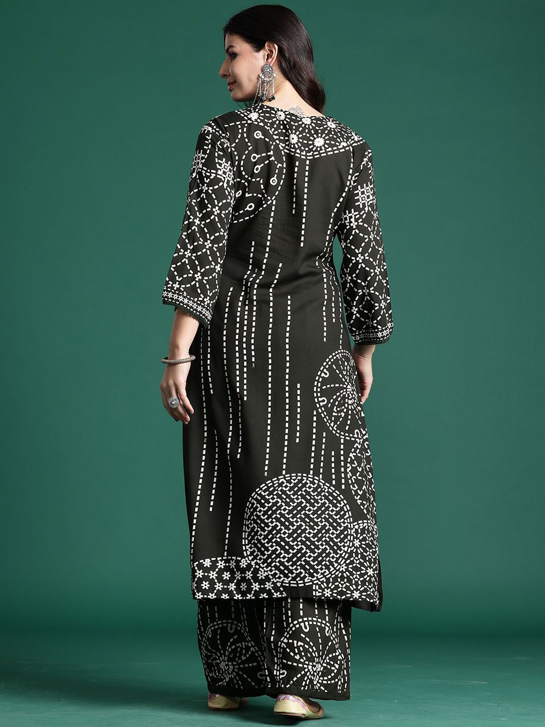 Dhiyona IE Floral Printed Three-Quarter Sleeves Tunic With Palazzos
