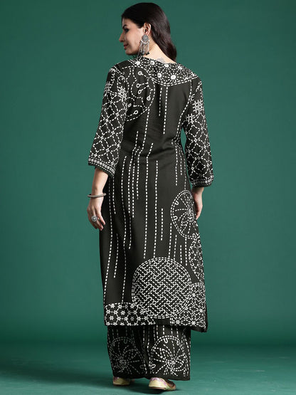 Dhiyona IE Floral Printed Three-Quarter Sleeves Tunic With Palazzos