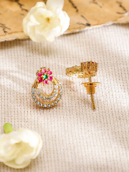 Dhiyona RJ Women's 22K Gold-Plated Pink & Green Stone CubicZirconia Necklace Set with Matching Earring