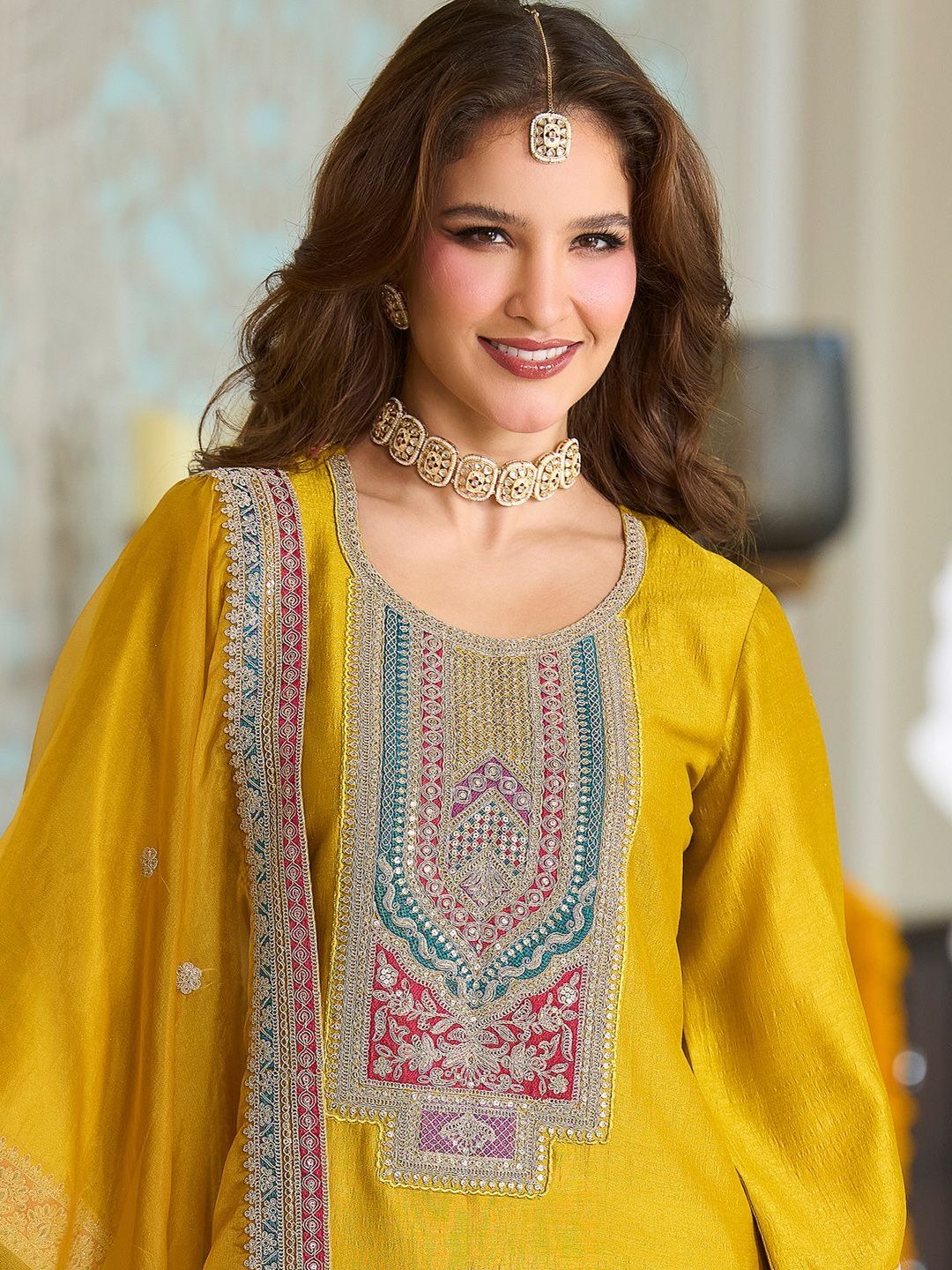 Women Ethnic Motifs Embroidered A-Line Kurta with Trousers & Dupatta