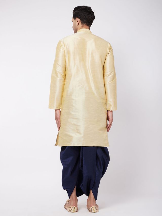 Men's Gold Silk Blend Straight Kurta and Dhoti Set