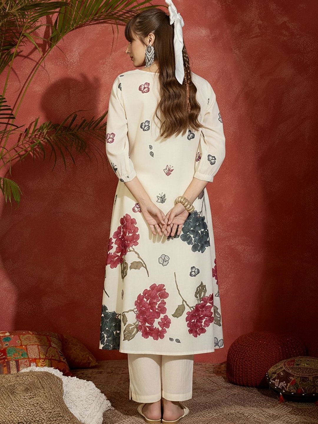 Floral Printed Regular Pure Cotton A-Line Kurta With Trousers