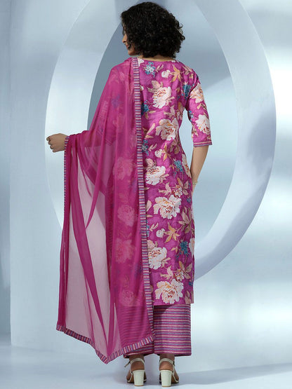 Dhiyona LB Women's Women Floral Printed Regular Pure Cotton Kurta with Palazzos & With Dupatta