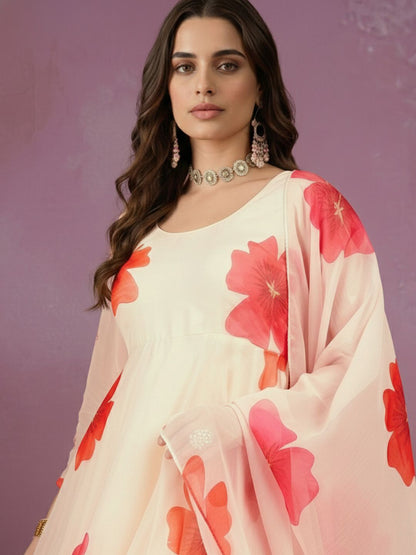 Dhiyona CH Women Floral Printed Panelled Kurta with Palazzos & With Dupatta