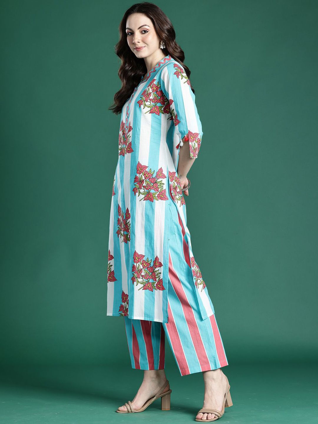 Dhiyona IE Printed Pure Cotton Tunic & Trousers Co-ords