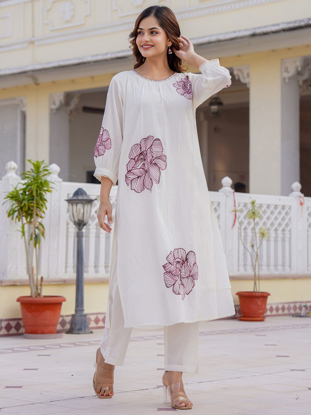 Dhiyona IE Floral Printed Pure Cotton Straight Kurta With Trouser