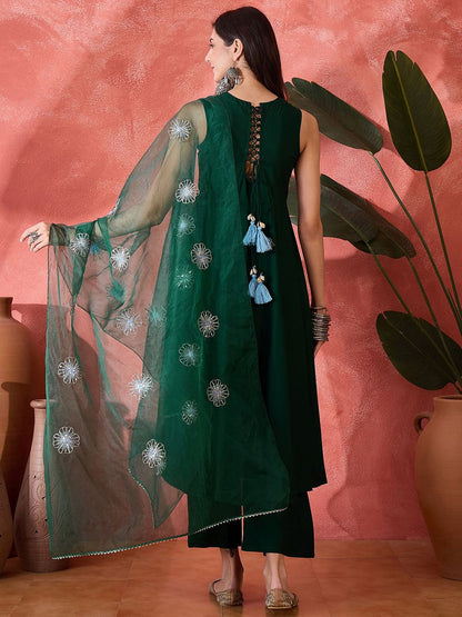 Dhiyona SN Women's Sequinned A-Line Kurta & Palazzo With Dupatta