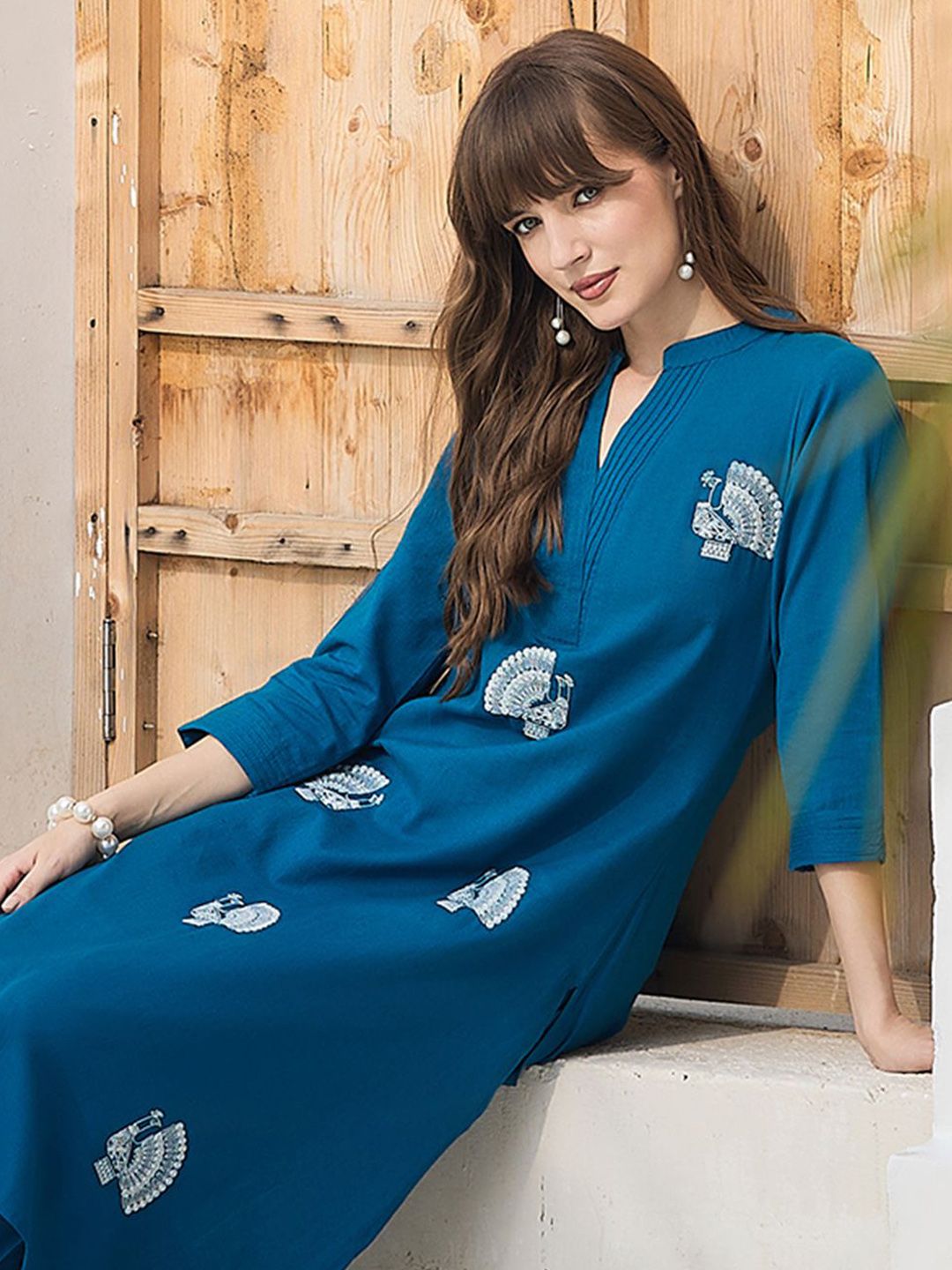 Women Ethnic Motifs Embroidered Regular Pure Cotton Kurta With Palazzos
