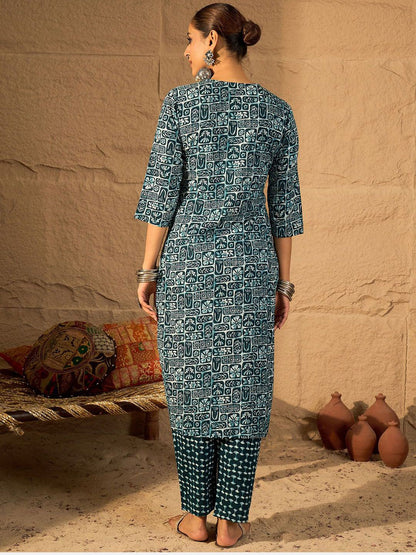 Women Floral Embroidered Regular Thread Work Pure Cotton Kurta with Trousers