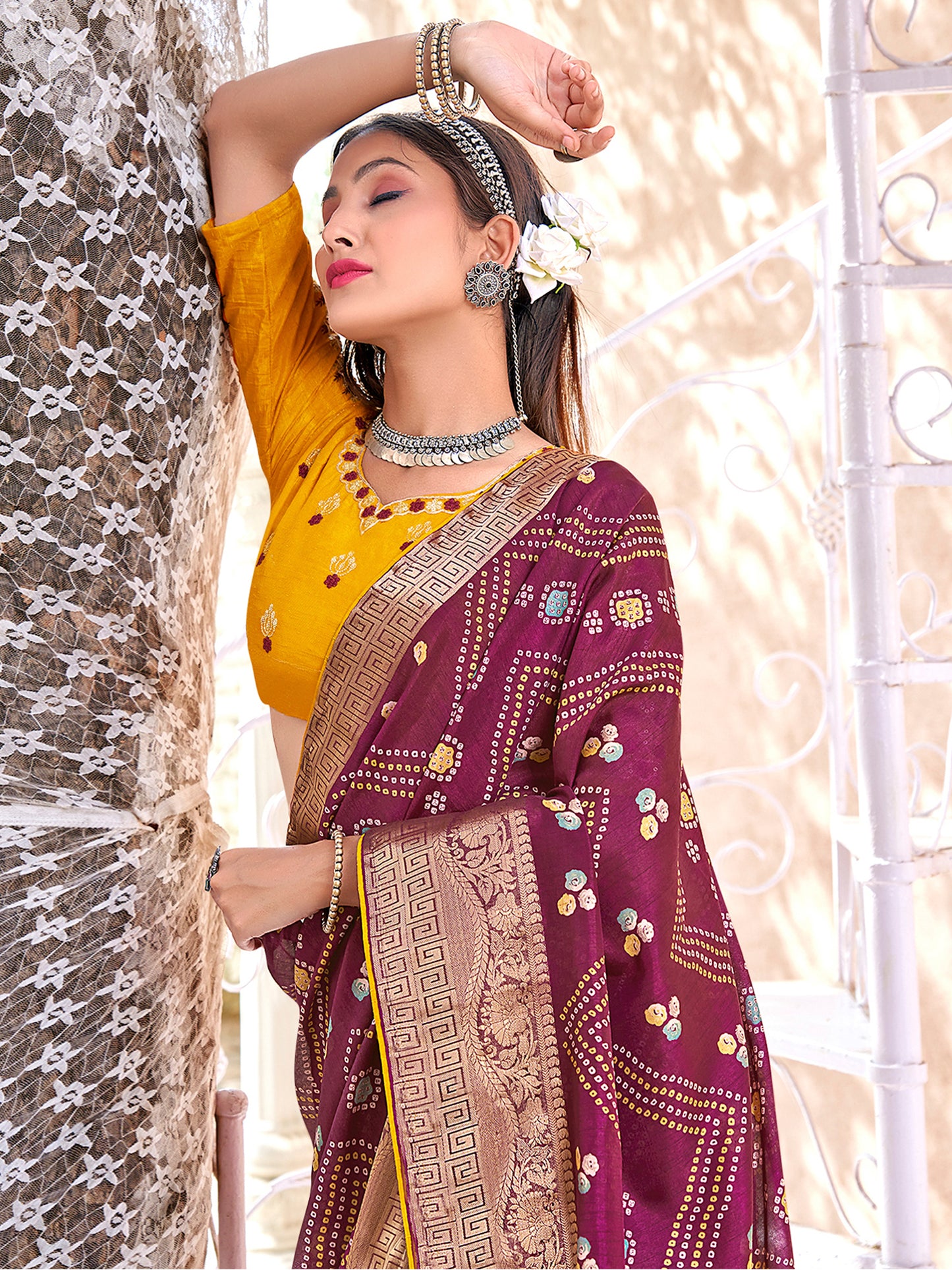 Women's Cotton Blend Magenta Printed Designer Saree With Blouse Piece