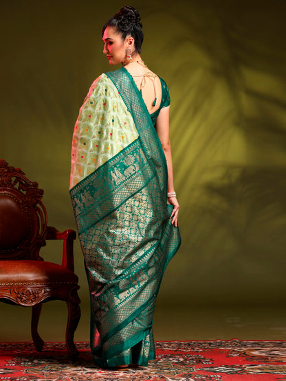 Women's Dola Silk Light Green Printed Designer Saree With Blouse Piece