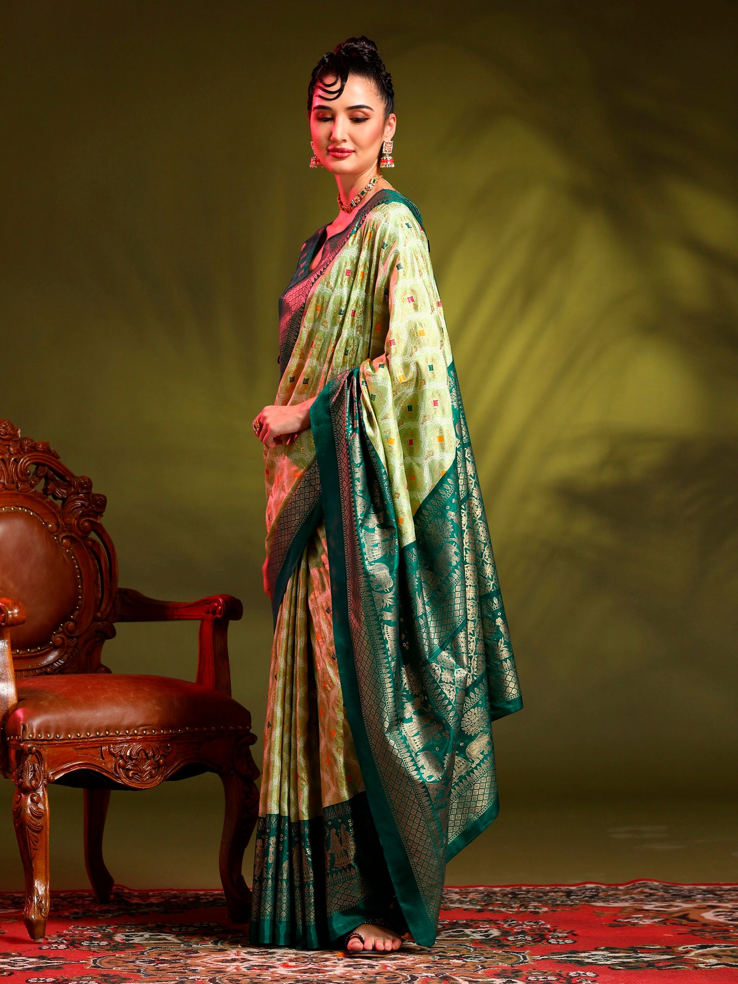 Women's Dola Silk Light Green Printed Designer Saree With Blouse Piece