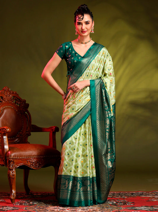 Women's Dola Silk Light Green Printed Designer Saree With Blouse Piece