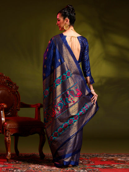 Women's Dola Silk Blue Printed Designer Saree With Blouse Piece