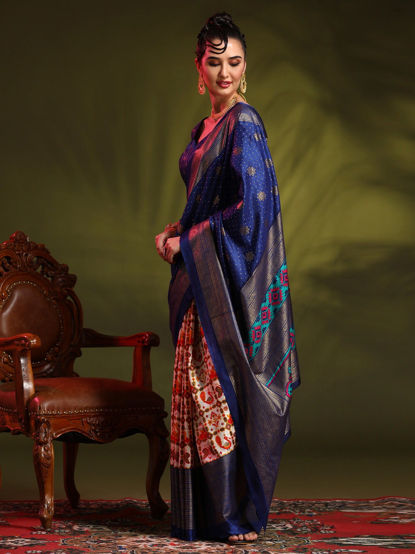 Women's Dola Silk Blue Printed Designer Saree With Blouse Piece