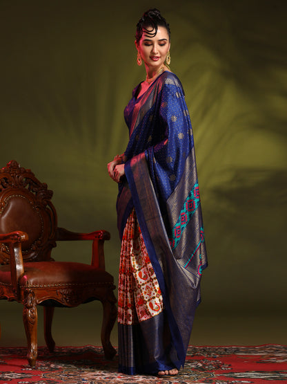 Women's Dola Silk Blue Printed Designer Saree With Blouse Piece