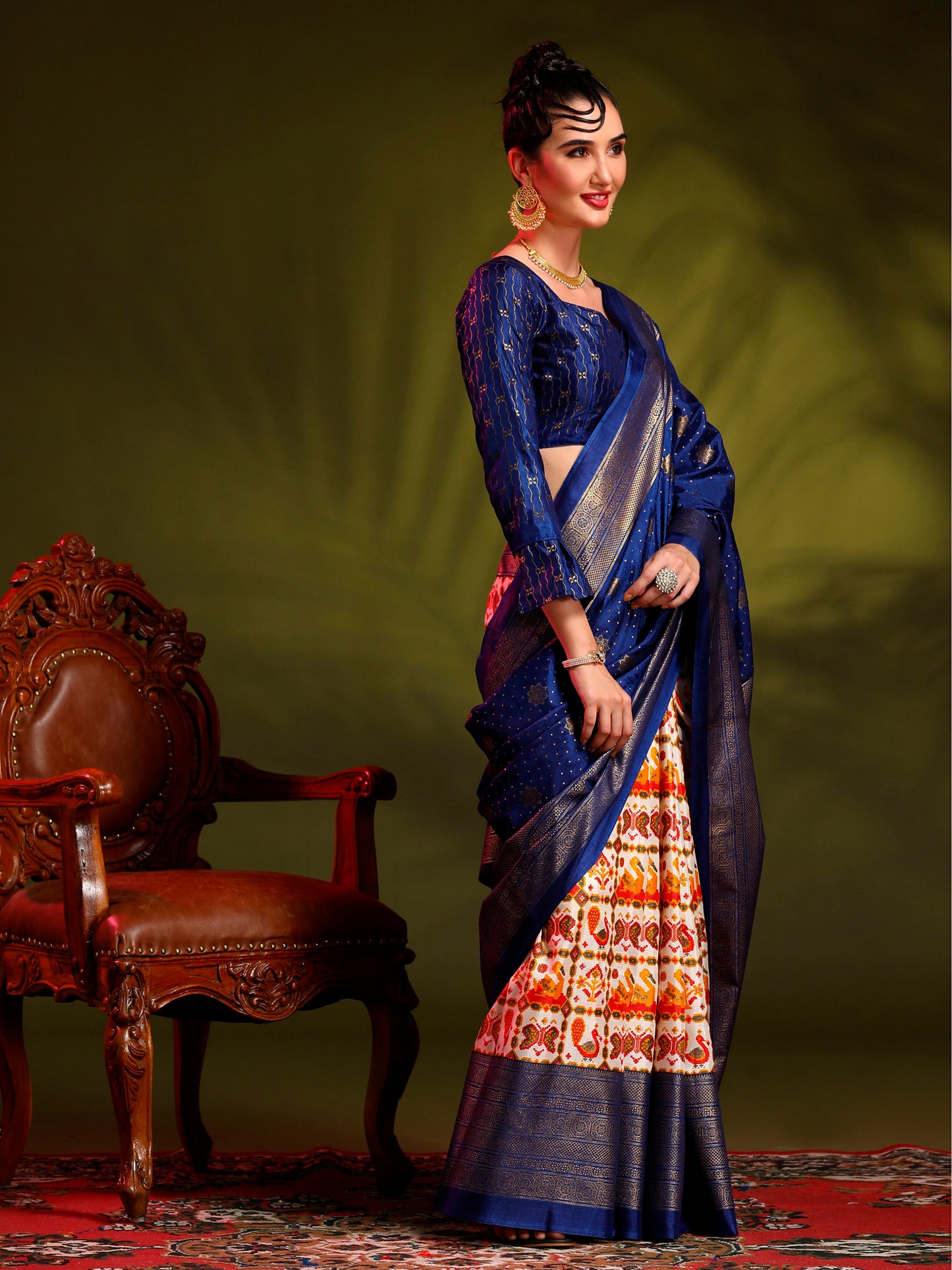 Women's Dola Silk Blue Printed Designer Saree With Blouse Piece