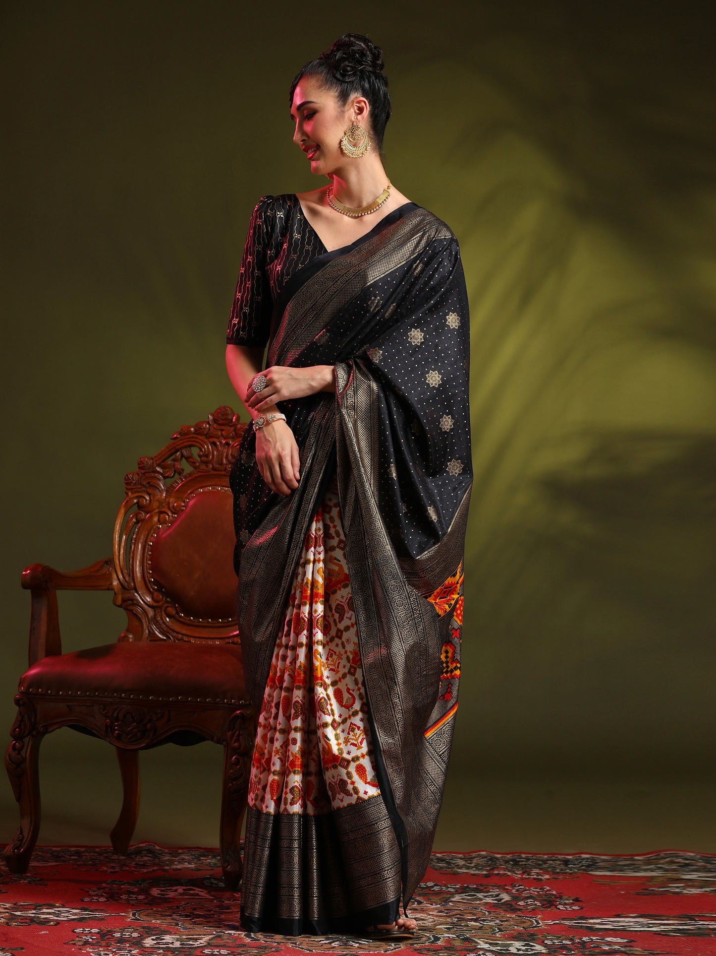 Women's Dola Silk Black Printed Designer Saree With Blouse Piece