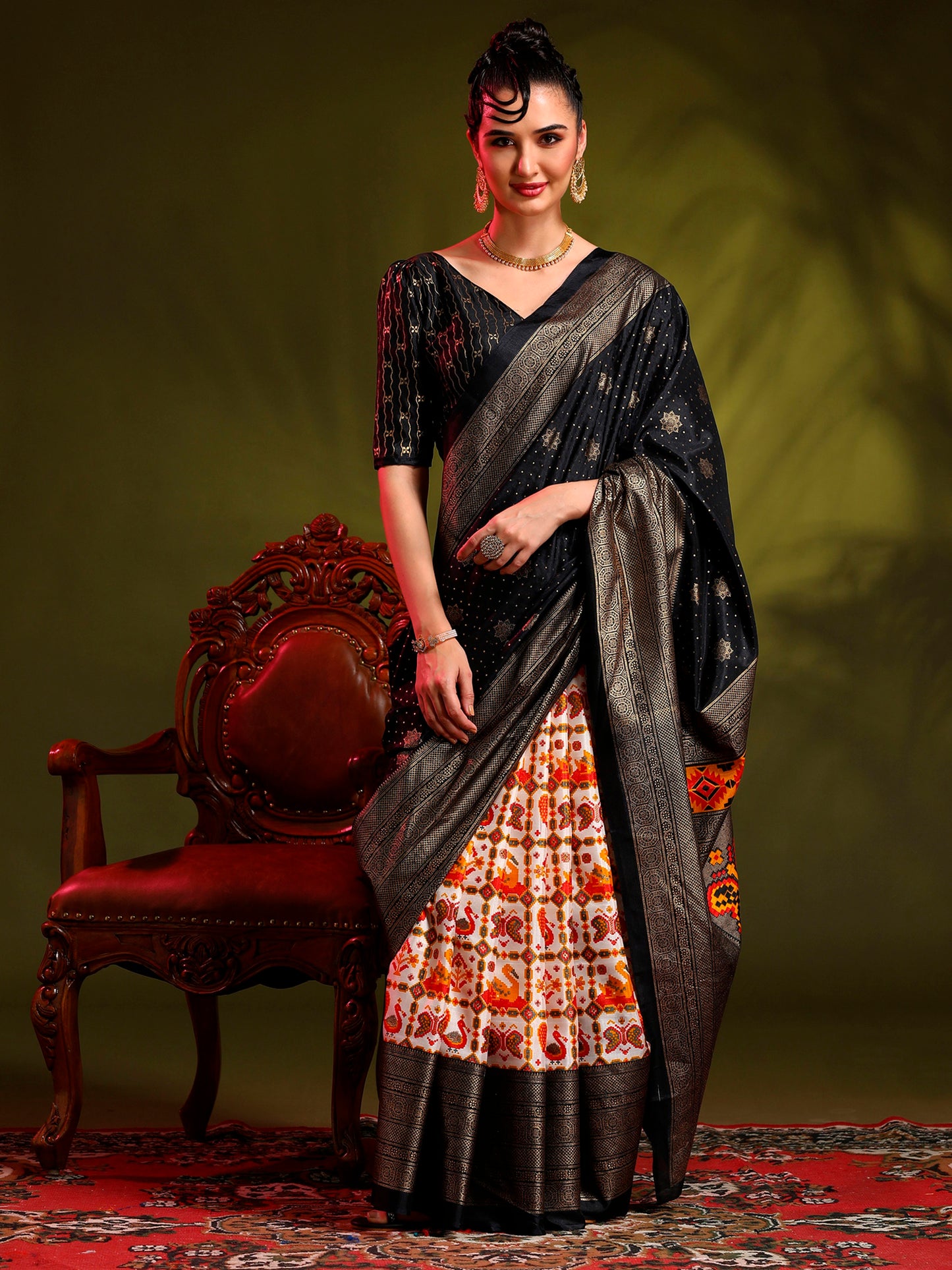 Women's Dola Silk Black Printed Designer Saree With Blouse Piece